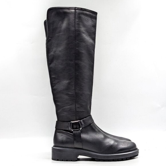Aquatalia Women Liana Black Leather Harness Moto biker Knee boots size 7.5 - Picture 8 of 11